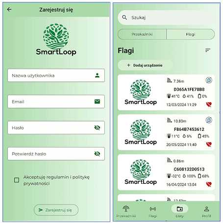 dwa screeny z aplikacji SmartLoop