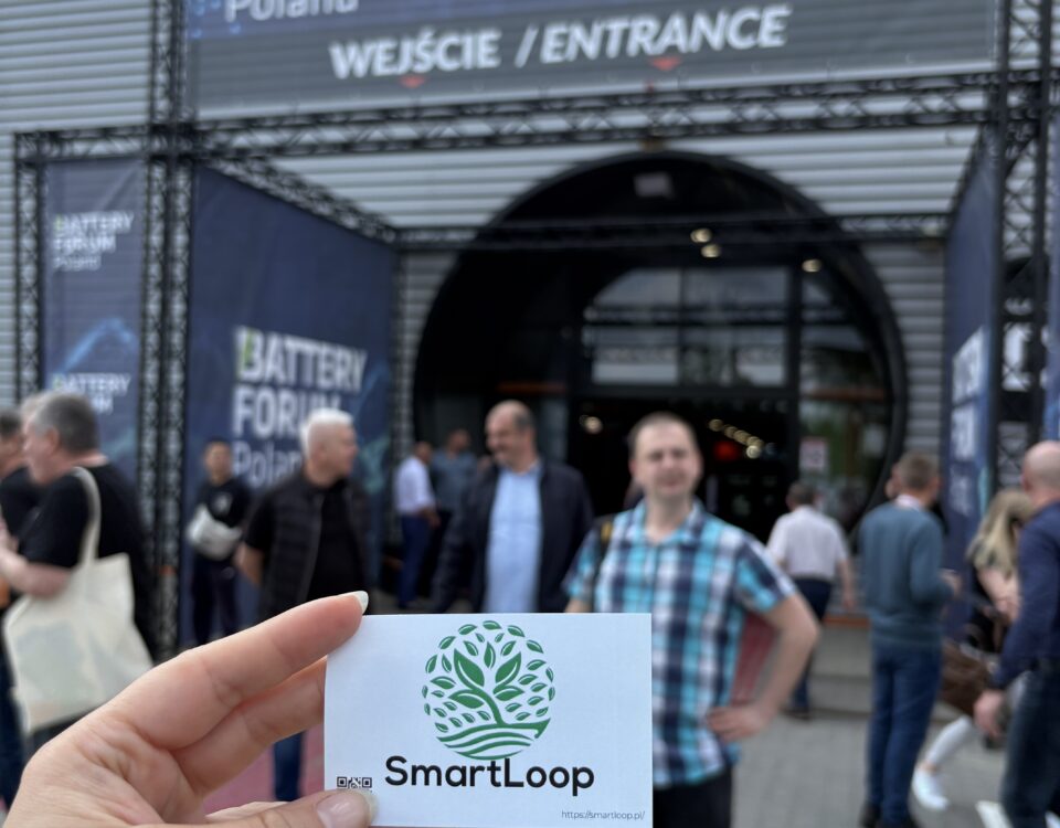 Wejście na targi z uczestnikami i logo SmartLoop.